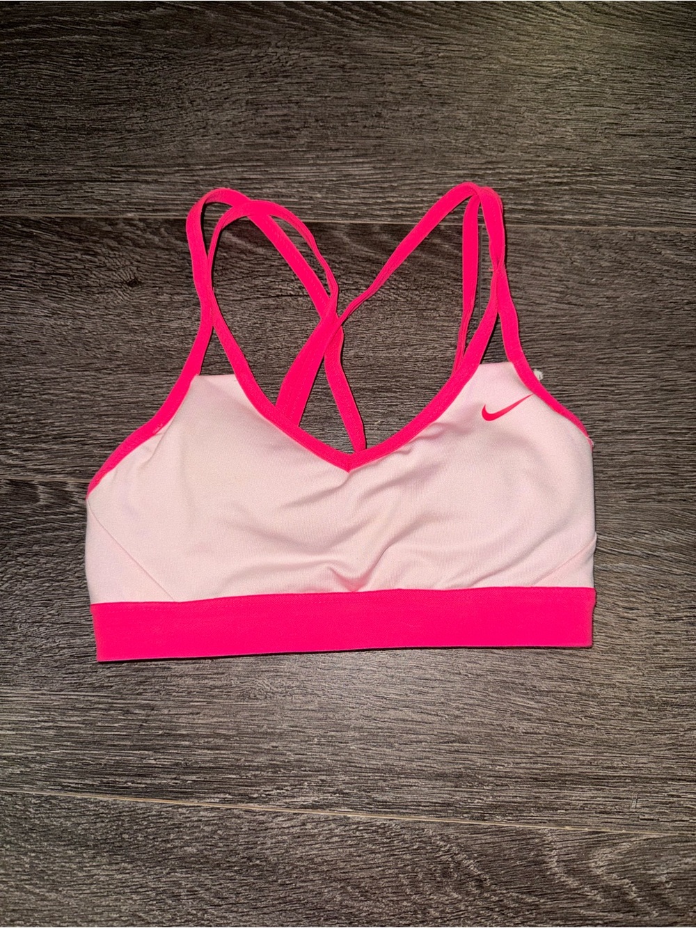 Nike Pink Strappy Light Pink Sports Bra with Hot Pink Trim